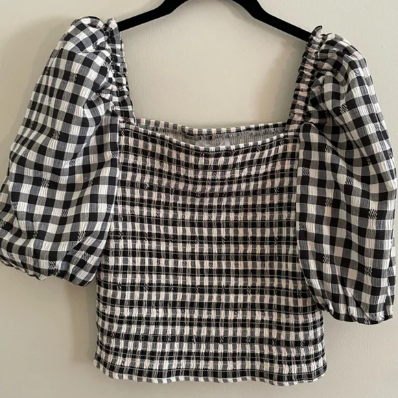 BB DAKOTA Black and White Checkered Women's Top - Picture 4 of 5